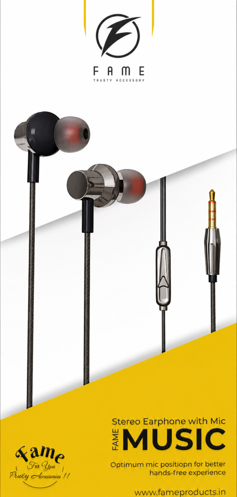 Fame Earphone with Microphone, Grey Colour (Black)