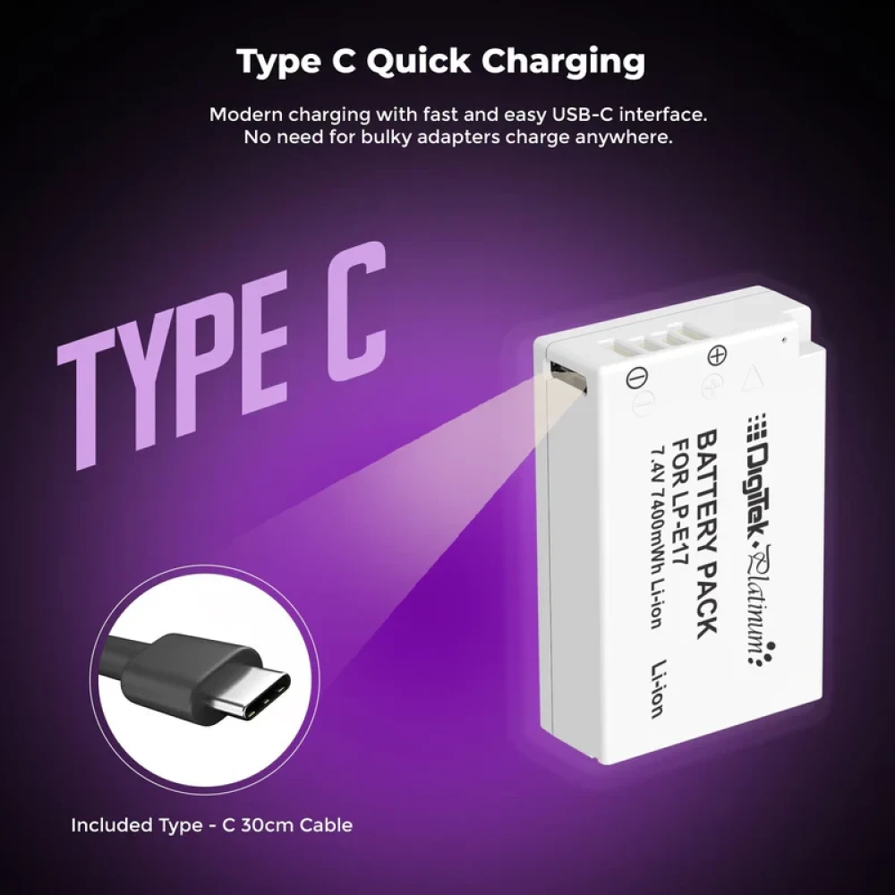 Digitek® Platinum (LP E17 C Combo) 1250mAh Lithium-Ion Rechargeable Camera Battery for Canon
