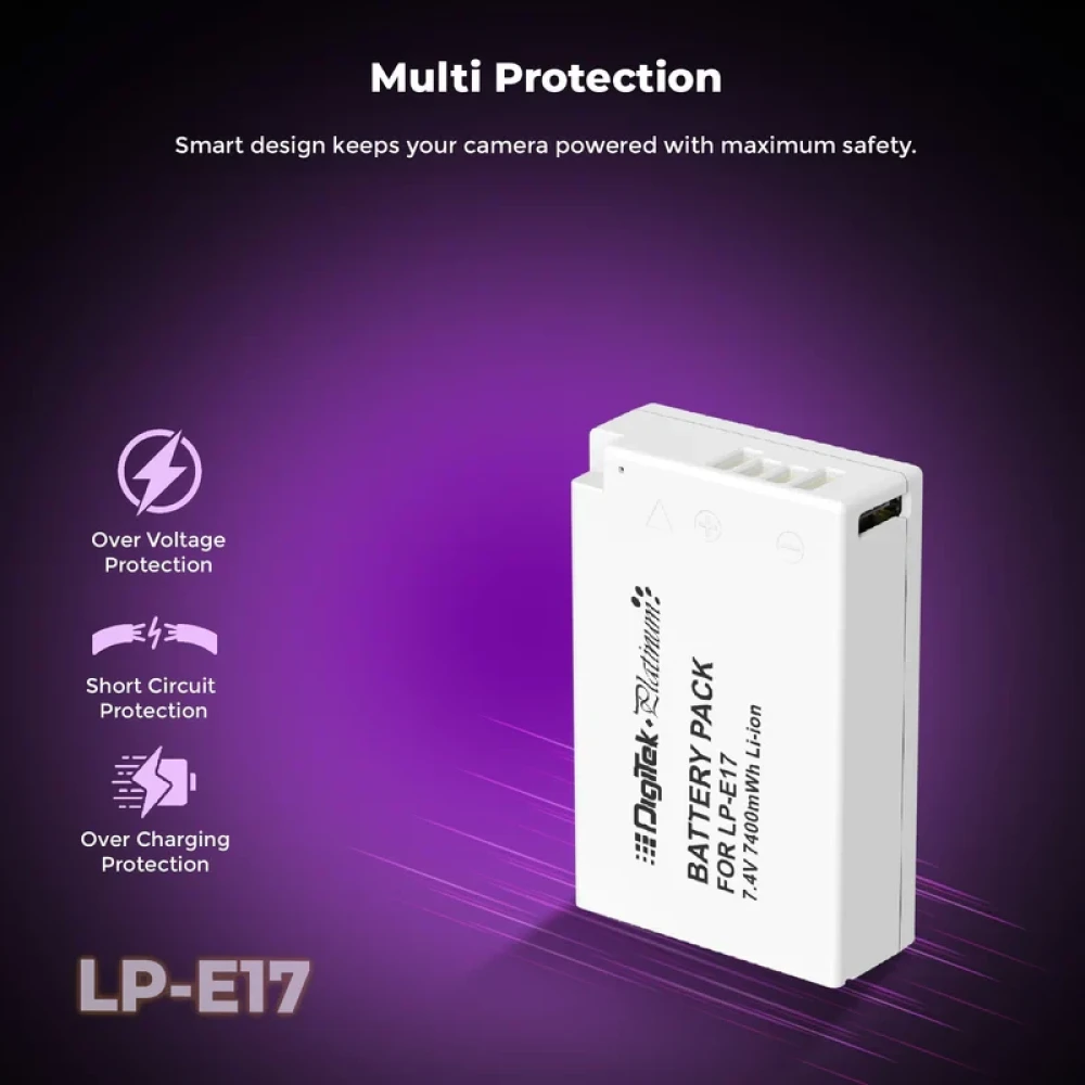Digitek® Platinum (LP E17 C Combo) 1250mAh Lithium-Ion Rechargeable Camera Battery for Canon