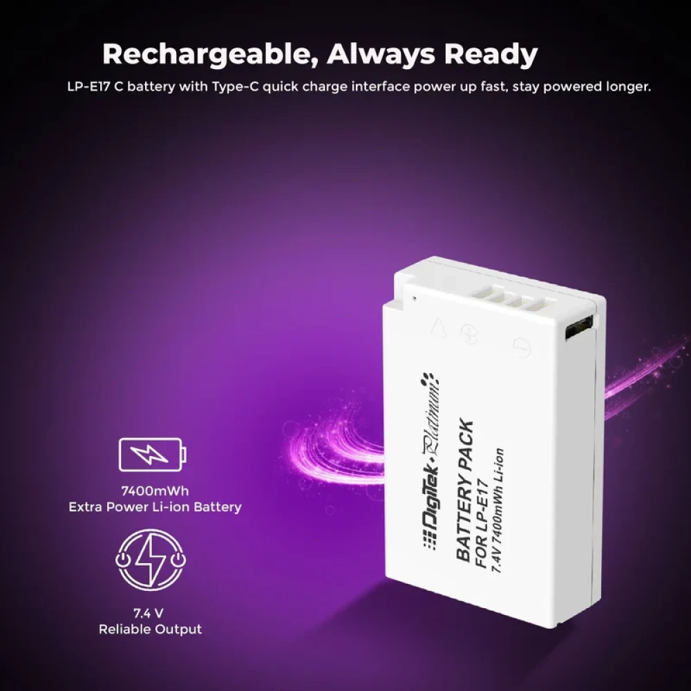 Digitek® Platinum (LP E17 C Combo) 1250mAh Lithium-Ion Rechargeable Camera Battery for Canon