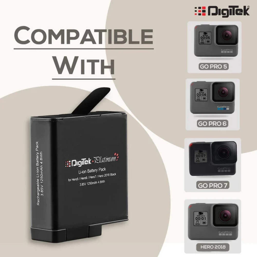 Digitek® Platinum (DBG 567 Go Pro) Rechargeable Battery | Compatible with Hero-5, Hero-6, Hero-7, Hero-2018 | Capacity 1250mAh (DBG 567)