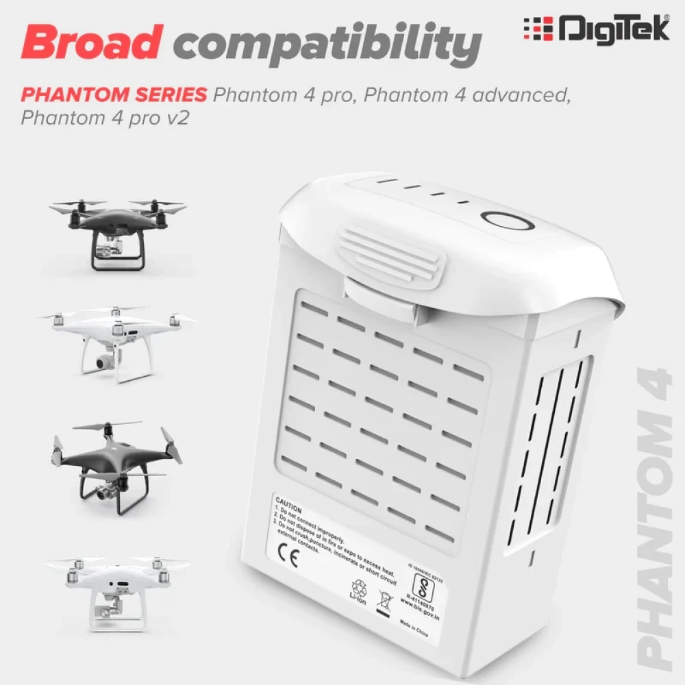 Digitek® (DJI Phantom 4) Lithium-ion Rechargeable Battery with LED Indicator and Smart IC | Compatible with Phantom 4 Series Drones, up to 28 Minute Flying time