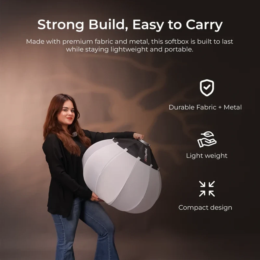 Digitek® (DLSF 65) Rounded 65cm Lantern Softbox with Bowens Mount, 270° Omni-Directional, Light Quick Setup, Click Lock Design, Optional Skirts Fabric and Metal Build