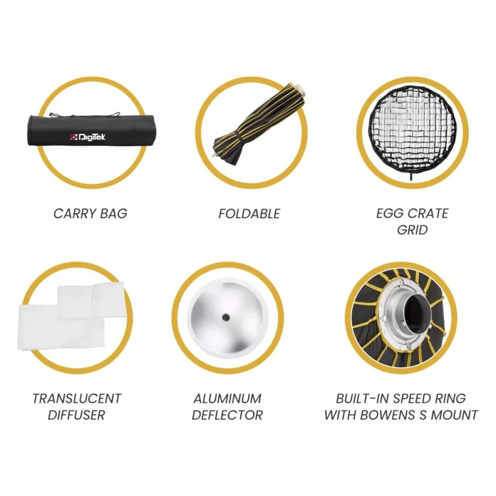 Digitek® Digitek (DBDS 105S) 105cm Beauty Dish Softbox DBDS-105S, Collapsible, Transportable, Lightweight Bowen Mount for Photography & Studio Lighting with Removable Diffuser