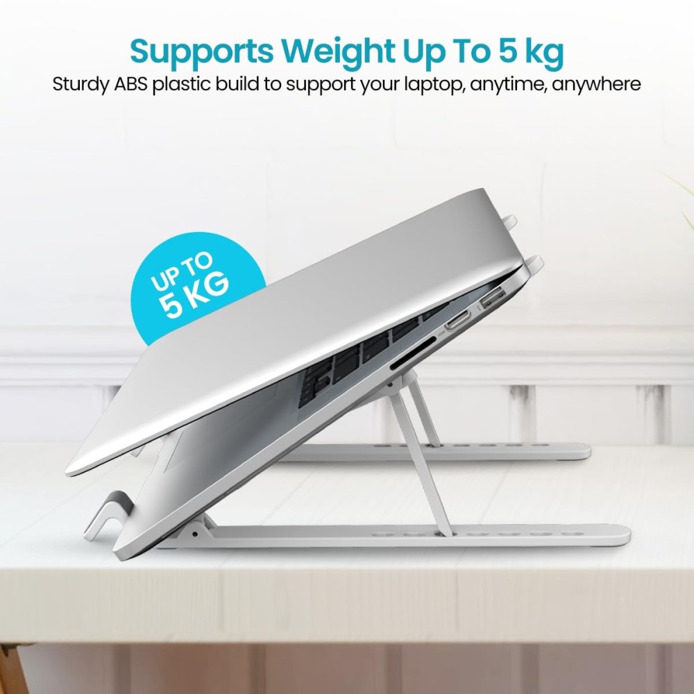 Portronics My Buddy K Lite Foldable Laptop Stand | Adjustable Height | Anti-Slip | Portable ABS Laptop Riser - (White)