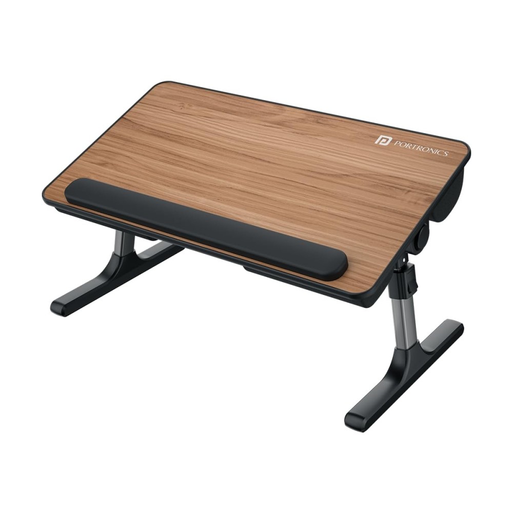 Portronics My Buddy Z Multipurpose Foldable Laptop Table with Soft Thigh Support Adjustable Height and Angle Foldable Aluminium Legs for Bed Study and Breakfast Table - (Brown)