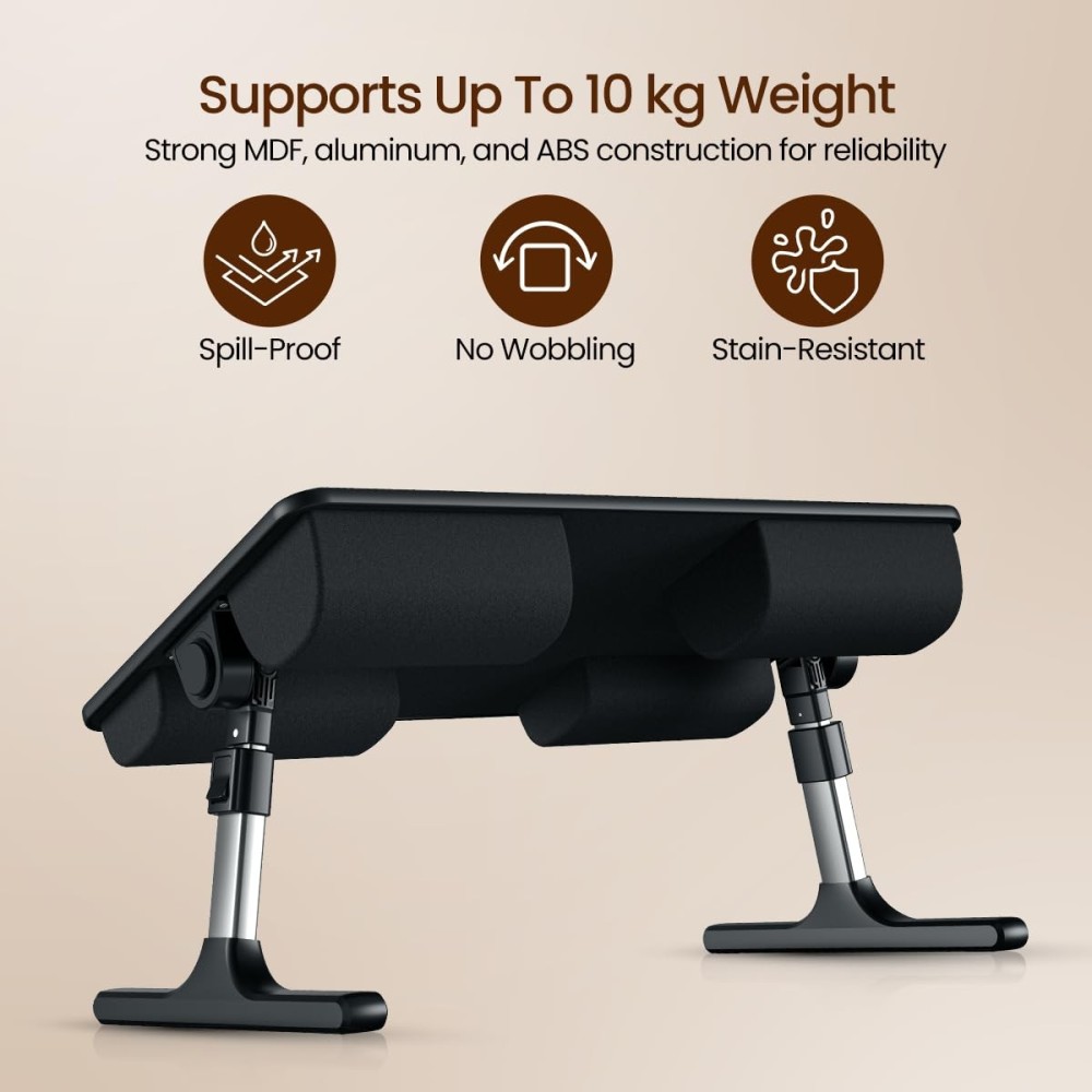 Portronics My Buddy Z Multipurpose Foldable Laptop Table with Soft Thigh Support Adjustable Height and Angle Foldable Aluminium Legs for Bed Study and Breakfast Table - (Brown)