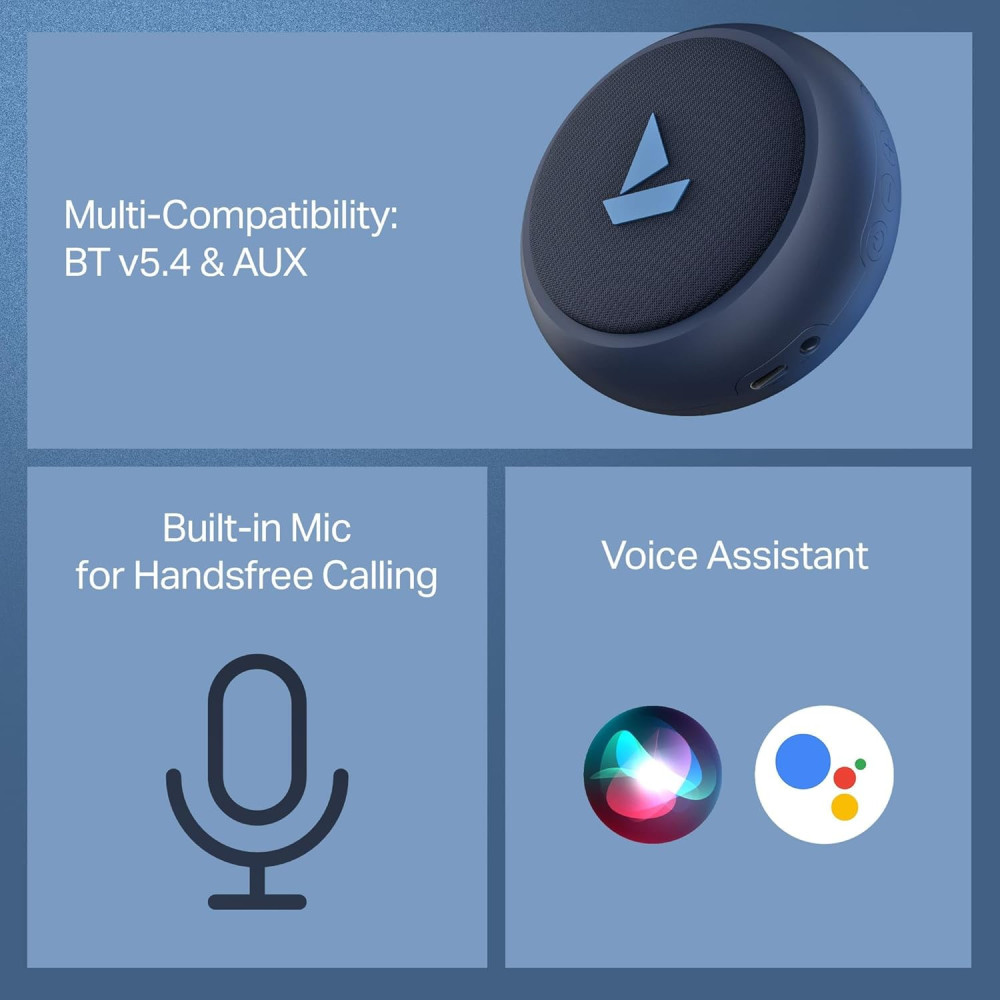 boAt Stone 108, 3W Signature Sound, 12H Battery, TWS Feature, IPX4, Bluetooth Speaker, Wireless Speaker, Portable Speaker(Tropical Blue)