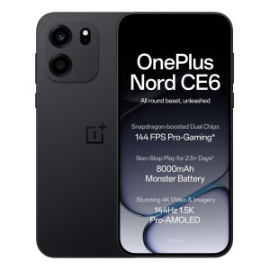 OnePlus Nord CE6 | 8GB+256GB | Pitch Black | Snapdragon 7s Gen 4 | Segment's Fastest Touch Response | 8000mAh Battery | 144Hz 1.5K AMOLED Display | 50MP Main + 32MP Selfie 4K Cameras | IP66,6