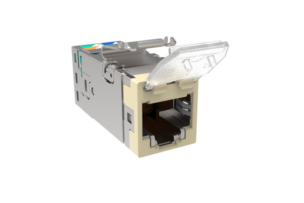 CommScope 2153365-1 SLX Series RJ45 Cat6A Shielded Modular Jack with Dust Cover, Light almond, 4-Pair