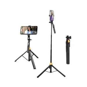 Digitek (DTR 555 SS) Foldable Tripod Selfie Stick for Smartphone & Action Cameras with 5.57ft Height, 360° Rotation & 3-Leg Base, 10m Wireless Remote, 7 Section Adjustable, For Android/iPhone
