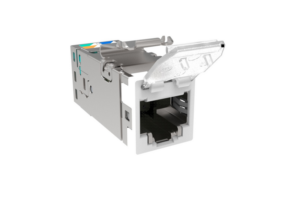 CommScope 2153365-3 SLX Series RJ45 Cat6A Shielded Modular Jack with Dust Cover, White, 4-Pair