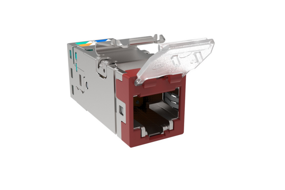 CommScope 2153365-5 SLX Series RJ45 Cat6A Shielded Modular Jack with Dust Cover, Red, 4-Pair