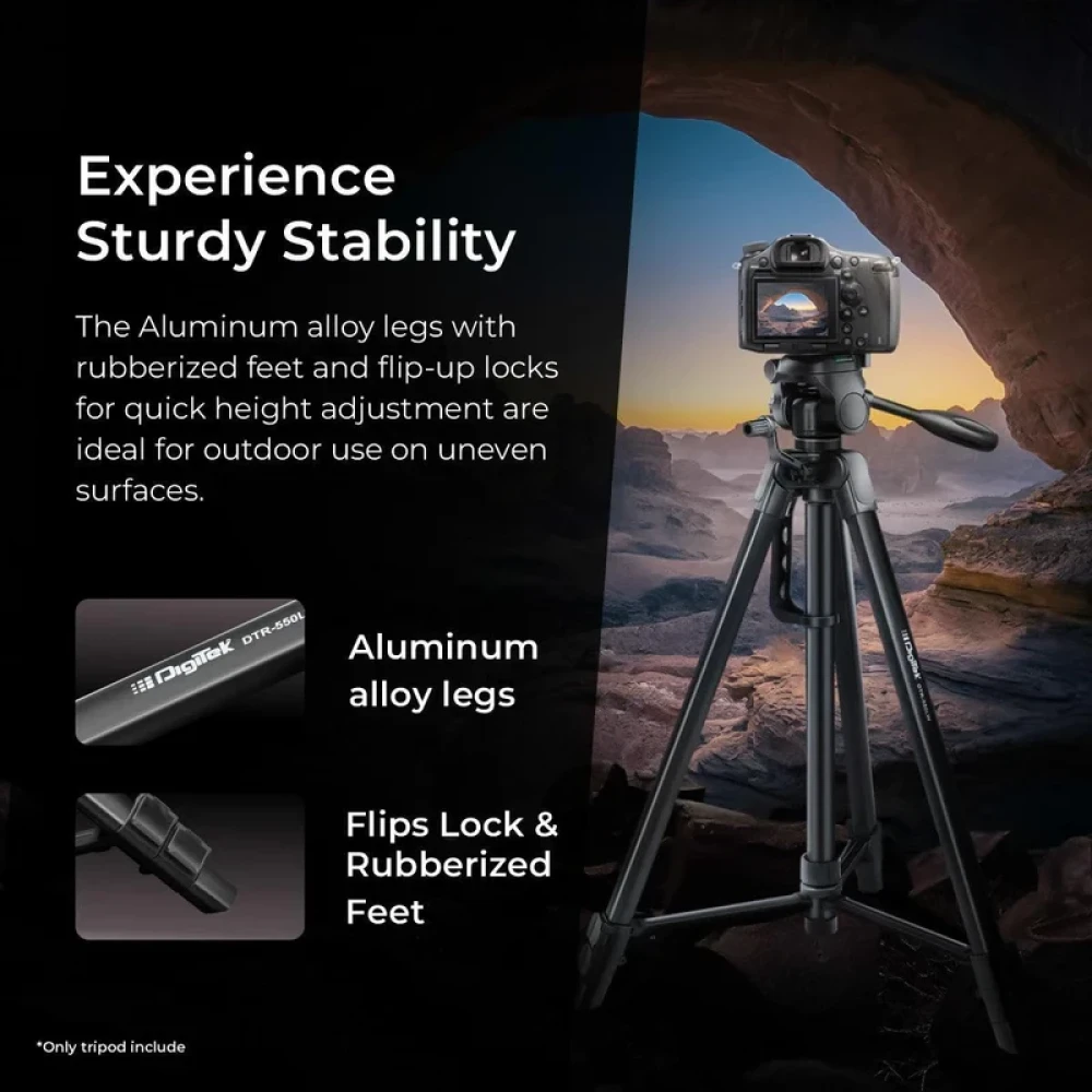 Digitek (DTR 550 LW) 67 Inch Foldable Tripod Stand with Phone Holder & 360° Ball Head, 5kg Load Capacity, Aluminum Alloy Legs with Rubberized Feet & Flip Locks, Carry Bag, for Photo & Video S