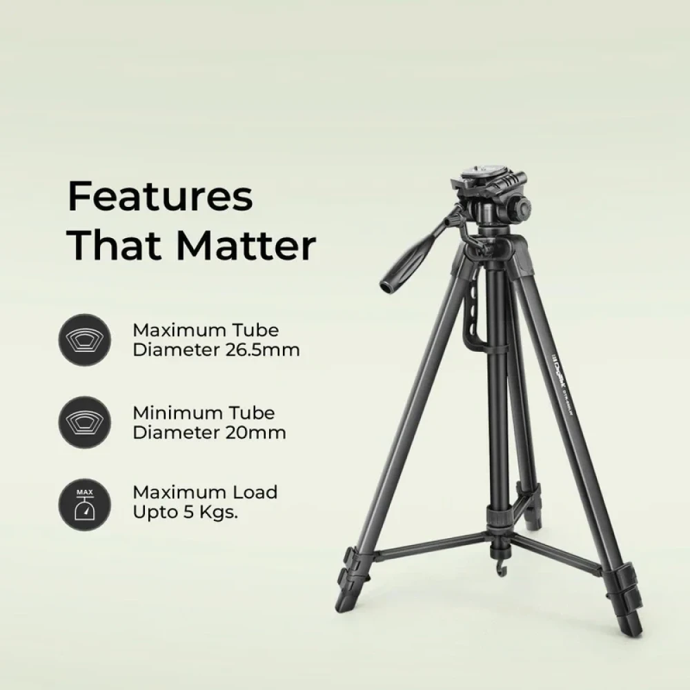 Digitek (DTR 550 LW) 67 Inch Foldable Tripod Stand with Phone Holder & 360° Ball Head, 5kg Load Capacity, Aluminum Alloy Legs with Rubberized Feet & Flip Locks, Carry Bag, for Photo & Video S