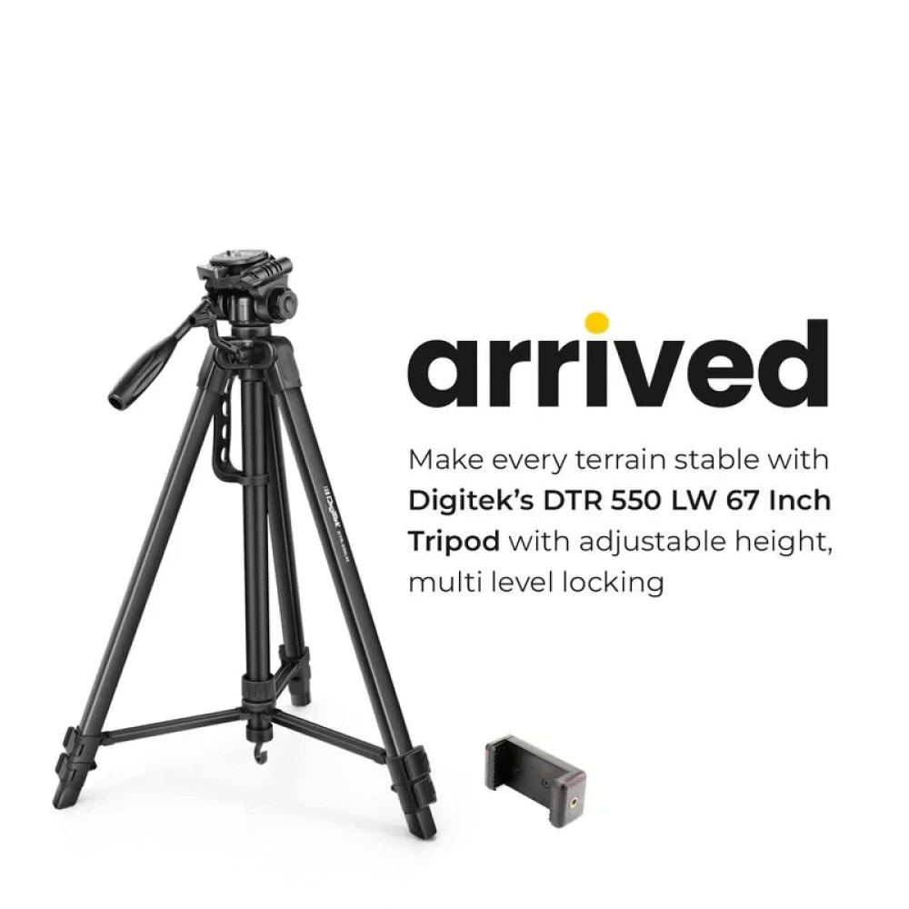 Digitek (DTR 550 LW) 67 Inch Foldable Tripod Stand with Phone Holder & 360° Ball Head, 5kg Load Capacity, Aluminum Alloy Legs with Rubberized Feet & Flip Locks, Carry Bag, for Photo & Video S