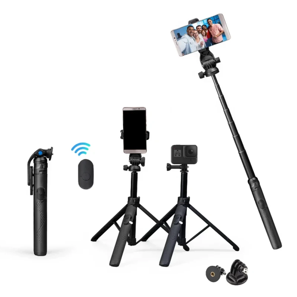 Digitek (DTR 525 SS) 160 CM Long Tripod Selfie Stick with Wireless Remote, Aluminum Rod with 3 Legs Base, 360° Head, GoPro Adapter, 7 Section Adjustment - Compatible with Phones & Action Came
