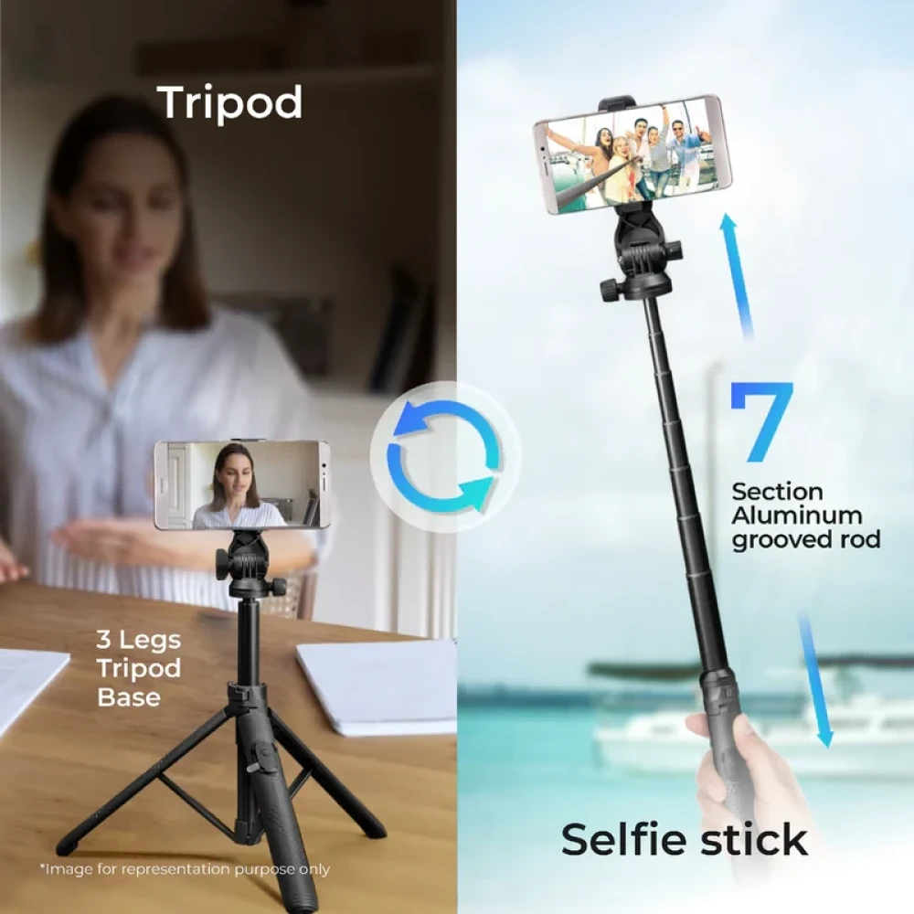 Digitek (DTR 525 SS) 160 CM Long Tripod Selfie Stick with Wireless Remote, Aluminum Rod with 3 Legs Base, 360° Head, GoPro Adapter, 7 Section Adjustment - Compatible with Phones & Action Came