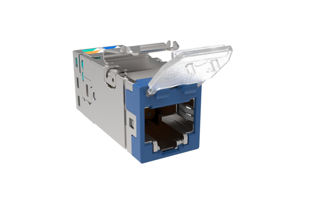CommScope 2153365-BL | SLX Series RJ45 Cat6A Shielded Modular Jack with Hinged Dust Cover, Blue, 4-Pair
