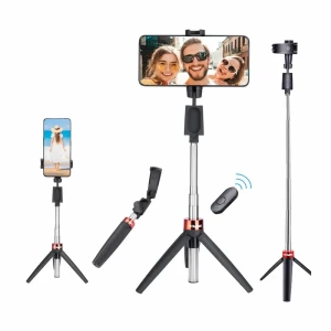Digitek (DTR 210SS) 68cm Portable Selfie Stick with Wireless Remote, 3 Legs Tripod Base, Rubberized Feet, 1 Kg Max Weight Load, 360° Rotation, Compatible with All Smartphones Photography, Vid