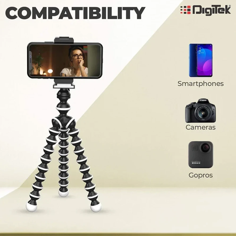 Digitek (DTR 260 GT) Gorilla Tripod/Mini 33 CM (13 Inch) Tripod for Mobile Phone with Phone Mount & Remote, Flexible Gorilla Stand for Point and Shoot & Action Cameras