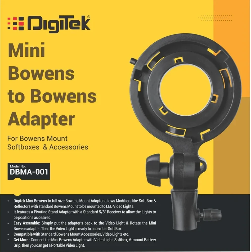 Digitek® (DBMA 001) Mini Bowens to Full Size Bowens Mount Adapter Allows Modifiers Like Soft Box, Beauty Dish & Reflectors with Standard Bowens Mount