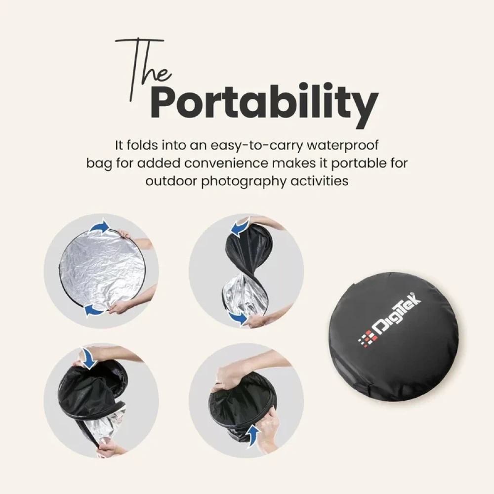 Digitek® (DRB 5-1) Camera Reflector 47-inch /120 cm 5 in 1 Collapsible Multi-Disc Light with Bag - Translucent, Silver, Gold, White and Black for Studio Photography