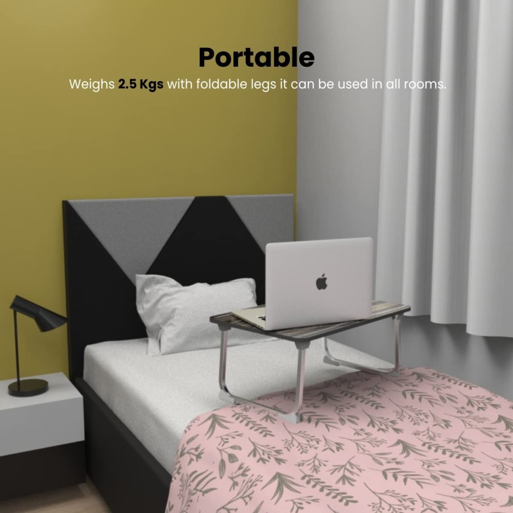 Portronics My Buddy J Foldable Laptop Table for Up to 17-Inch Laptops | Portable Adjustable MDF Laptop Desk with Aluminium Legs & Anti-Skid Grip - (Black)