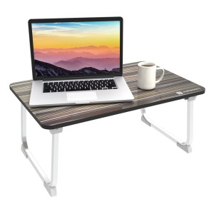 Portronics My Buddy J Foldable Laptop Table for Up to 17 Inch Laptops | Portable Adjustable MDF Laptop Stand with Aluminium Legs & Anti-Skid Grip - (Brown)