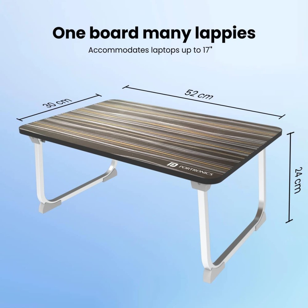 Portronics My Buddy J Foldable Laptop Table for Up to 17 Inch Laptops | Portable Adjustable MDF Laptop Stand with Aluminium Legs & Anti-Skid Grip - (Brown)