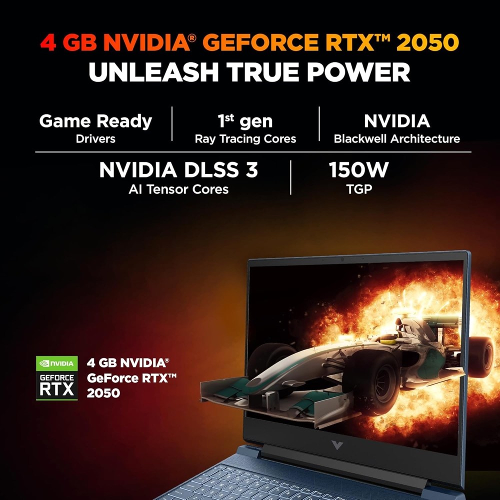 HP Victus Gaming Laptop with AMD Ryzen 7 7445HS, 16GB DDR5 RAM, 512GB SSD, NVIDIA GeForce RTX 2050 4GB Graphics, 15.6-inch FHD 144Hz IPS 300-Nits Display, Backlit Keyboard, Windows 11 (FB3189AX) – (Blue)