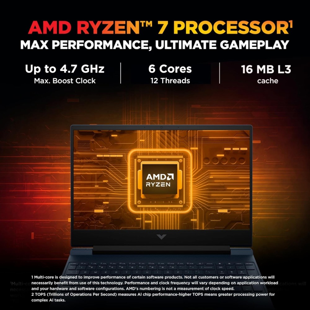 HP Victus Gaming Laptop with AMD Ryzen 7 7445HS, 16GB DDR5 RAM, 512GB SSD, NVIDIA GeForce RTX 2050 4GB Graphics, 15.6-inch FHD 144Hz IPS 300-Nits Display, Backlit Keyboard, Windows 11 (FB3189AX) – (Blue)