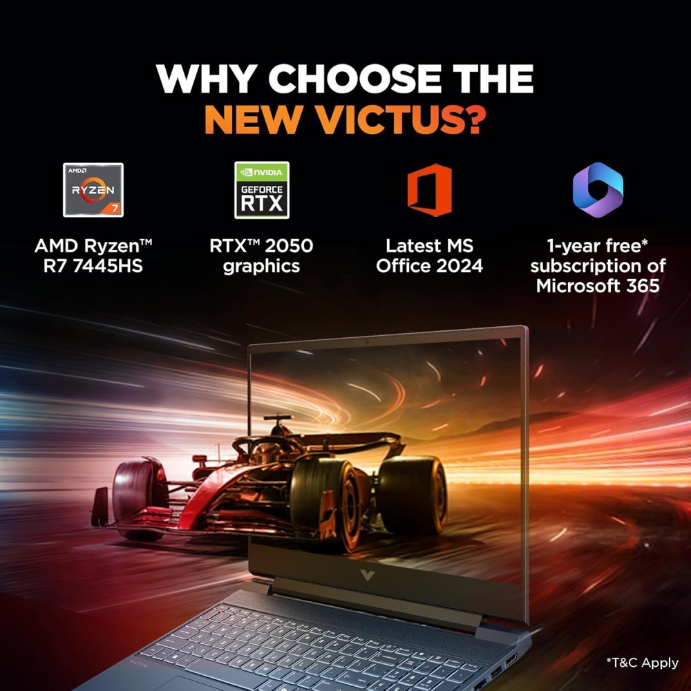 HP Victus Gaming Laptop with AMD Ryzen 7 7445HS, 16GB DDR5 RAM, 512GB SSD, NVIDIA GeForce RTX 2050 4GB Graphics, 15.6-inch FHD 144Hz IPS 300-Nits Display, Backlit Keyboard, Windows 11 (FB3189AX) – (Blue)