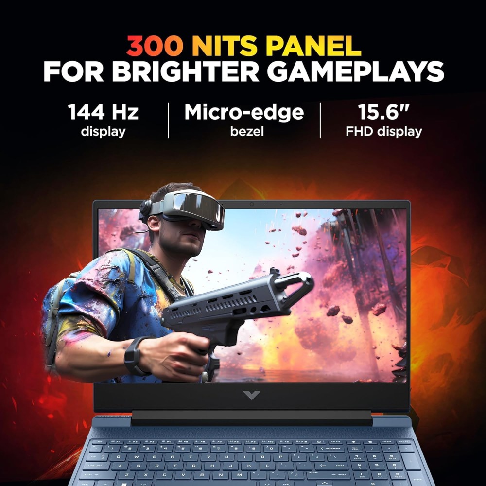 HP Smartchoice Victus Gaming Laptop with AMD Ryzen 7 7445HS, NVIDIA GeForce RTX 3050 6GB Graphics, 16GB DDR5 RAM, 512GB SSD, 15.6-inch FHD 144Hz Display, Windows 11 & Microsoft Office (fb3134AX/3120AX) – (Blue)