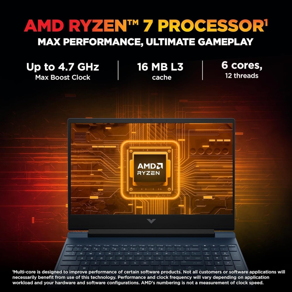 HP Smartchoice Victus Gaming Laptop with AMD Ryzen 7 7445HS, NVIDIA GeForce RTX 3050 6GB Graphics, 16GB DDR5 RAM, 512GB SSD, 15.6-inch FHD 144Hz Display, Windows 11 & Microsoft Office (fb3134AX/3120AX) – (Blue)