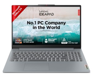 Lenovo Ideapad Slim 3 AMD Ryzen 5 7520U 15.6" (39.6cm) FHD Thin and Light Laptop (16GB/512GB SSD/Windows 11/Microsoft 365 Basic + Office Home 2024/Backlit Keyboard/Grey/1.6Kg), 82XQ00XDIN.