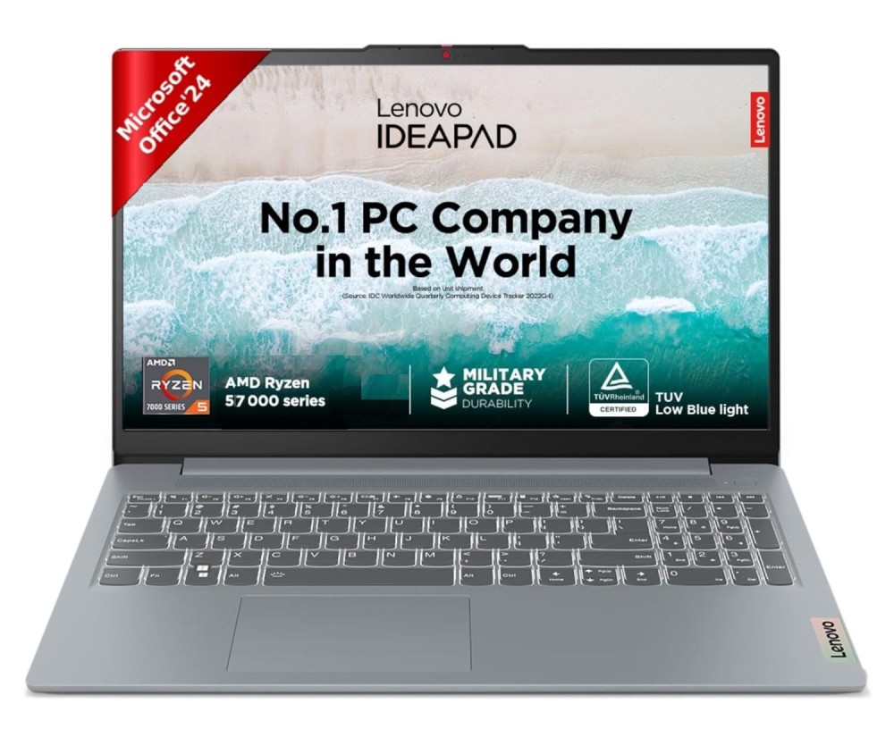 Lenovo Ideapad Slim 3 AMD Ryzen 5 7520U 15.6" (39.6cm) FHD Thin and Light Laptop (16GB/512GB SSD/Windows 11/Microsoft 365 Basic + Office Home 2024/Backlit Keyboard/Grey/1.6Kg), 82XQ00XDIN.