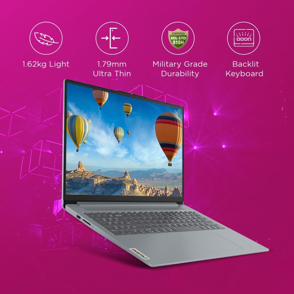 Lenovo Ideapad Slim 3 AMD Ryzen 5 7520U 15.6" (39.6cm) FHD Thin and Light Laptop (16GB/512GB SSD/Windows 11/Microsoft 365 Basic + Office Home 2024/Backlit Keyboard/Grey/1.6Kg), 82XQ00XDIN.
