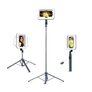 Digitek (DTR 630 SS) Extendable Tripod Selfie Stick with Fill Light, Quadpod Base, Wireless Remote, 5.25ft Max Height, 6-Section Telescopic Rod, 360° Rotation, 1Kg Load, Compatible with Andro