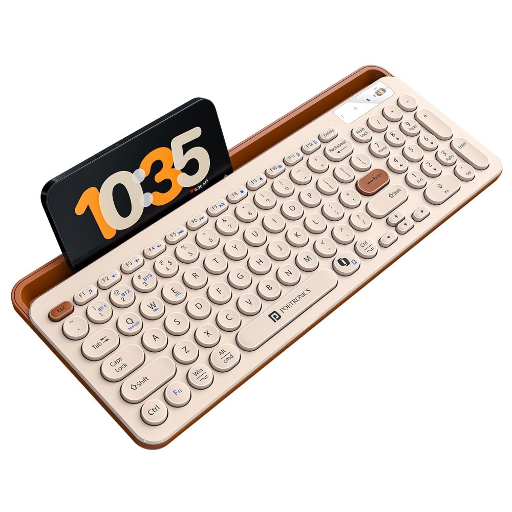 Portronics Bubble 3.0 Wireless Keyboard with Bluetooth & 2.4GHz USB Receiver, Rechargeable Multi-Device Keyboard with Multimedia Hotkeys & Numpad for Laptop, PC, Tablet & Smartphone – (Beige)