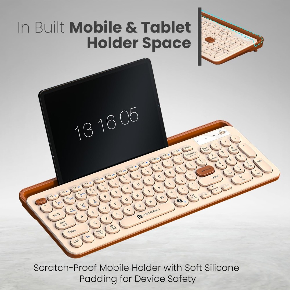 Portronics Bubble 3.0 Wireless Keyboard with Bluetooth & 2.4GHz USB Receiver, Rechargeable Multi-Device Keyboard with Multimedia Hotkeys & Numpad for Laptop, PC, Tablet & Smartphone – (Beige)