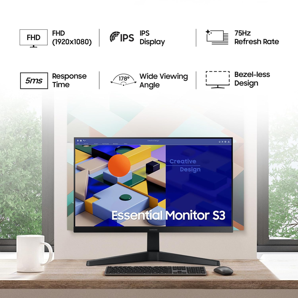 Samsung 22 Inch FHD IPS Monitor 1920 x 1080 with 75Hz Refresh Rate, Bezel-Less Design, AMD FreeSync, Flicker-Free Technology, HDMI & D-Sub Connectivity – (Black) LS22C310EAWXXL