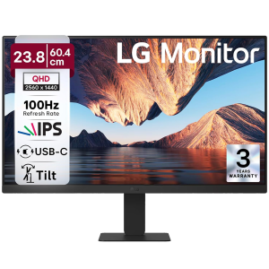 LG 24U631A 60.4 cm (23.8 Inch) QHD (2560x1440) IPS PC Monitor with 100Hz, 5ms (GtG) HDR10, Flicker Safe, Reader Mode, HDMI, USB-C, Anti-Glare, 3-Side Virtually Borderless Design, sRGB 99% (Bl