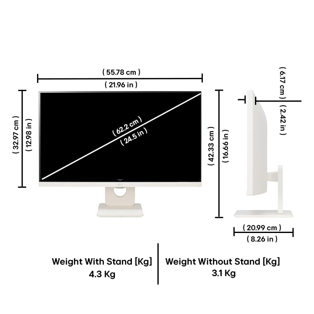 LG 25SR50F 25 Inch 62cm Full HD IPS Smart Monitor with webOS Wi-Fi Bluetooth Miracast AirPlay 2 Dual 5W Speakers HDMI USB-A Reader Mode 3-Side Virtually Borderless - (White)