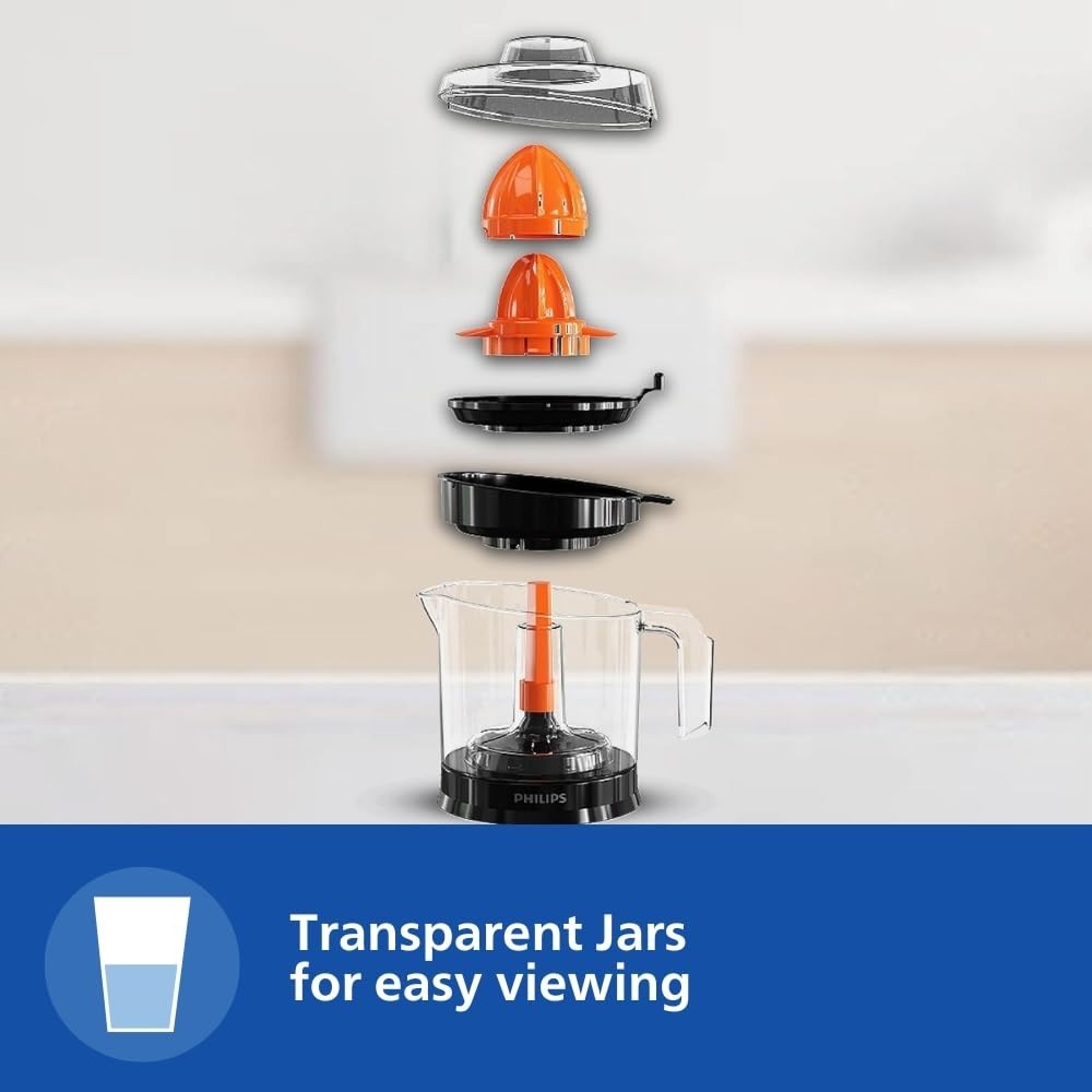 Philips Citrus Press Juicer HR2788/00 | 25W Electric Citrus Juicer | Compact Transparent Design - (Black)