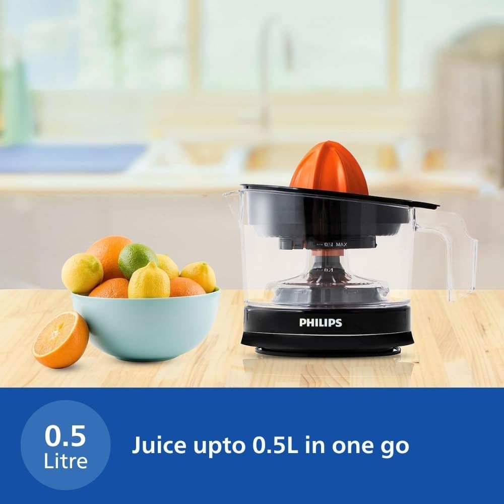 Philips Citrus Press Juicer HR2788/00 | 25W Electric Citrus Juicer | Compact Transparent Design - (Black)