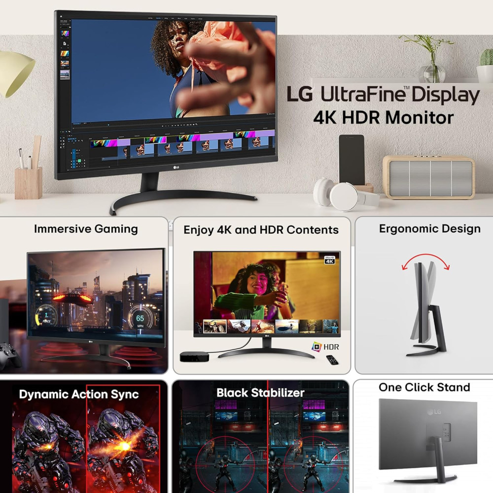 LG 32UR500K-B Ultrafine 32-inch 4K UHD (3840x2160) Computer Monitor HDR10 Built-in Speaker x2 OnScreen Control Reader Mode Flicker Safe Borderless Design HDMIx2 DisplayPort Black