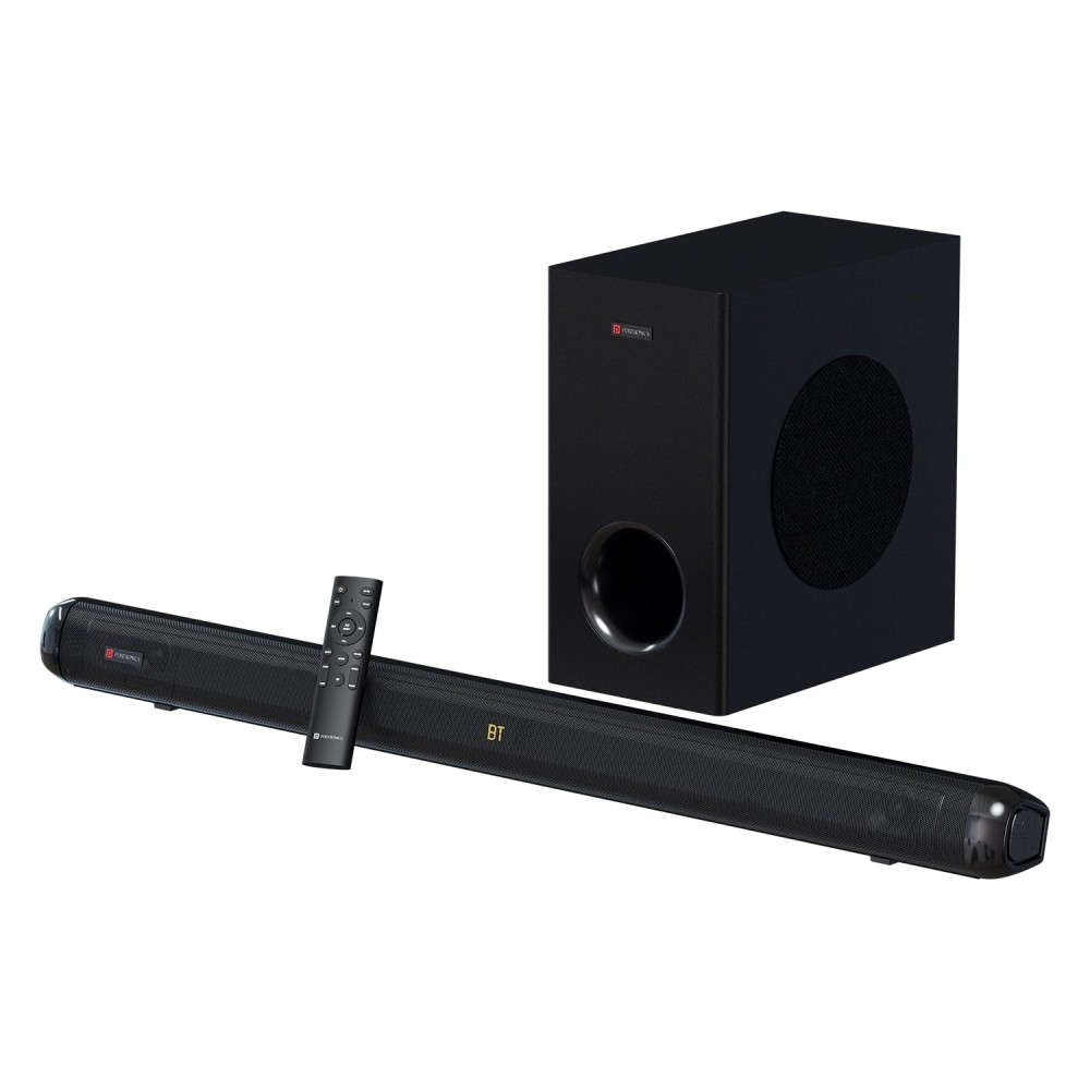 Portronics Pure Sound 108 160W Bluetooth Soundbar with 6.5-Inch Subwoofer, 2.1 Channel Home Theatre, Deep Bass, 3D Sound Effect, 3 EQ Modes, Bluetooth 5.3, Remote Control & Wide Compatibility – (Black)