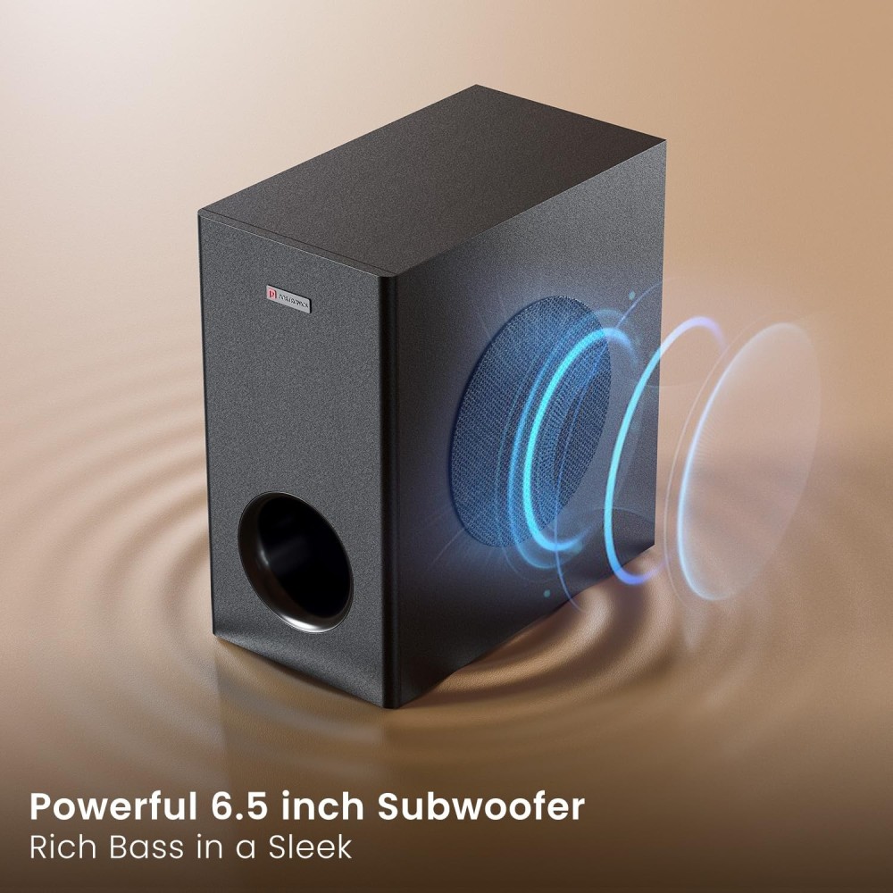 Portronics Pure Sound 108 160W Bluetooth Soundbar with 6.5-Inch Subwoofer, 2.1 Channel Home Theatre, Deep Bass, 3D Sound Effect, 3 EQ Modes, Bluetooth 5.3, Remote Control & Wide Compatibility – (Black)