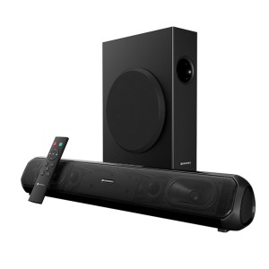 Portronics Pure Sound Pro X 80W Bluetooth Soundbar with Wired Subwoofer for Deep Bass, 2.1 Channel Home Theatre, HD Sound,3EQ Modes, BT 5.3V,HDMI,AUX in, USB Port, Sleek Design & Remote Control(Black)